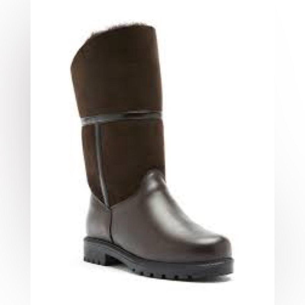 Women's Brown Shearling-Lined Suede Mid-Calf Boots